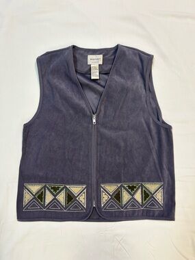 Vintage Monterey Bay Slate Blue Zip-Front Vest with Geometric Trim